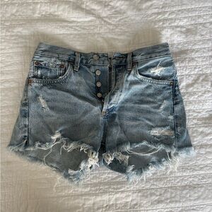 Agolde Blue Jean Shorts Distressed Frayed Hem